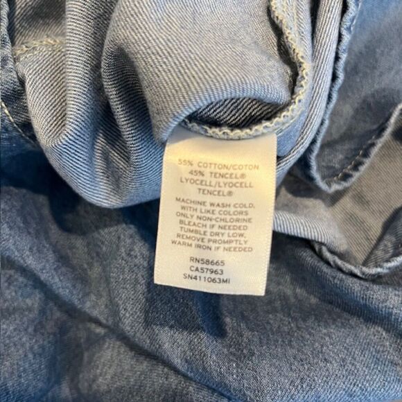 NWT Something Navy Chambray Short Romper Long Sleeve Pearl Buttons Size Large - Picture 10 of 11